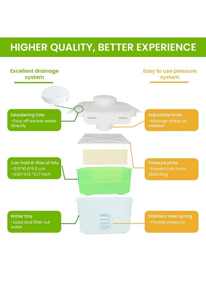 HASTHIP هازتيب® مكبس التوفو صانع التوفو شكل التوفو مصفاة قالب توفو طازج من الدرجة الغذائية مكبس توفو مصنوع من الفولاذ المقاوم للصدأ مزود بنابض لصنع توفو منزلي للسلطة، نظام غذائي نباتي، 15.5x13.5x13.5 سم - Image 2