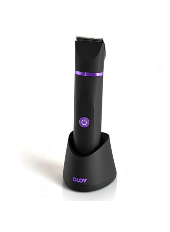 OLOV Electric Body Hair Trimmer Groin Trimmer for Men Bikini Trimmer Women WetDry Shaver Groomer Replaceable Ceramic Blade Heads USB Recharge Dock Waterproof Hygiene Razor Black Violet - Image 1