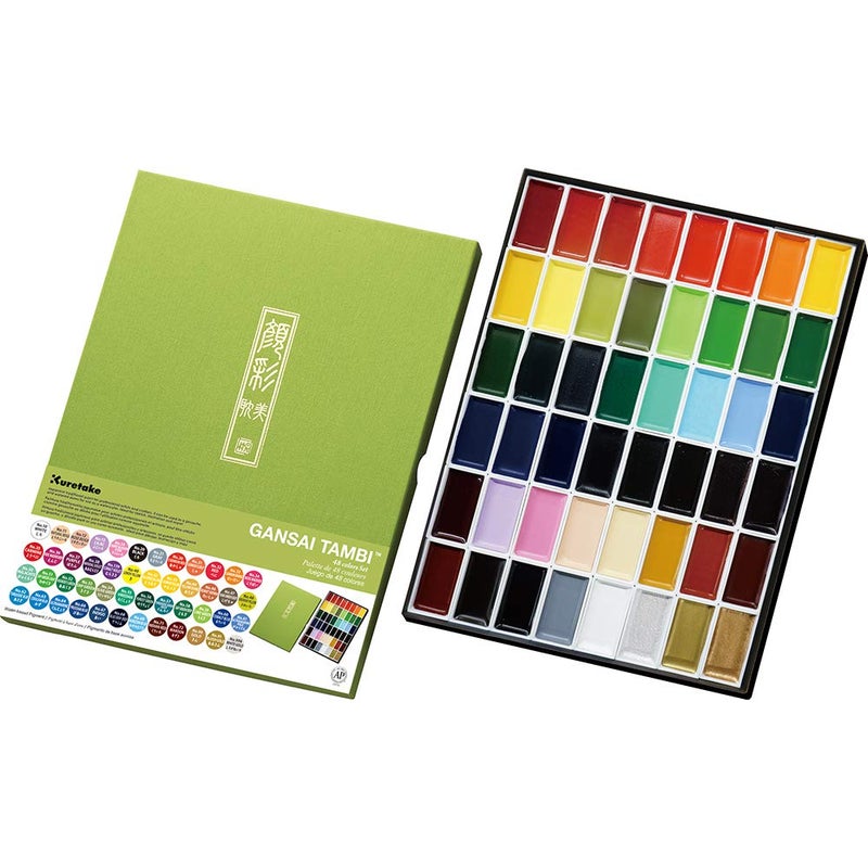 Kuretake GANSAI TAMBI Watercolor Paint Set 48 Colors Professionalquality for artists and crafters for kids adult Made in Japan