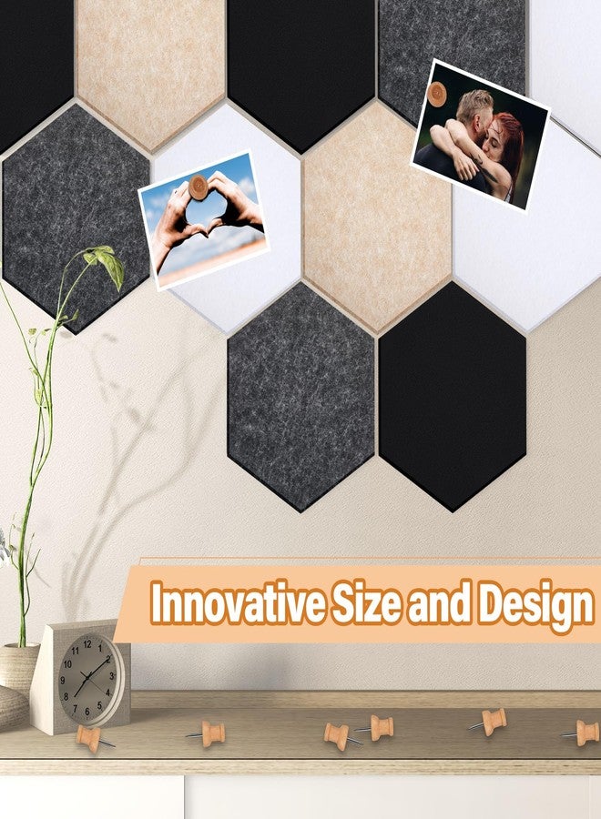 Mindsoft 16 Pcs Hexagon Cork Board for Walls with 50 Wooden Push Pins 6.7 x 5.9 in Felt Bulletin Board Tiles Notice Self Adhesive Hanging Pin Board for Home Photo Office Memo Note(Classic Colors) - Image 5