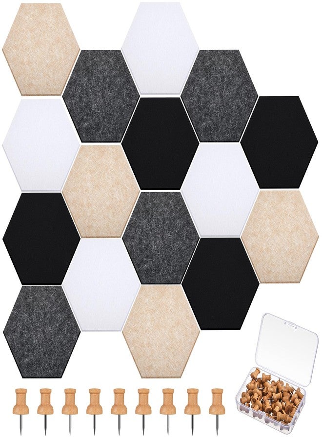 Mindsoft 16 Pcs Hexagon Cork Board for Walls with 50 Wooden Push Pins 6.7 x 5.9 in Felt Bulletin Board Tiles Notice Self Adhesive Hanging Pin Board for Home Photo Office Memo Note(Classic Colors) - Image 1