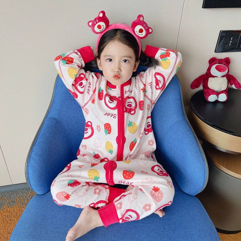 24 Four Seasons Pure Cotton Boneless Long-Sleeved Sleeping Bag Anti-Kick Crawling Clothes Home Clothes For Children - Image 1
