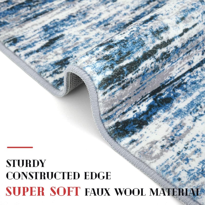 Lansny Modern Abstract Runner Rug 2x6, Grey Blue White Washable Kitchen Runner Non-Slip Soft Hallway Rug Runner Thin Print Faux Wool Carpet for Entryway Bedroom Laundry Room Indoor Home Decor - Image 5