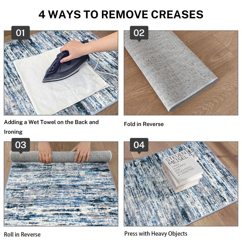 Lansny Modern Abstract Runner Rug 2x6, Grey Blue White Washable Kitchen Runner Non-Slip Soft Hallway Rug Runner Thin Print Faux Wool Carpet for Entryway Bedroom Laundry Room Indoor Home Decor - Image 4