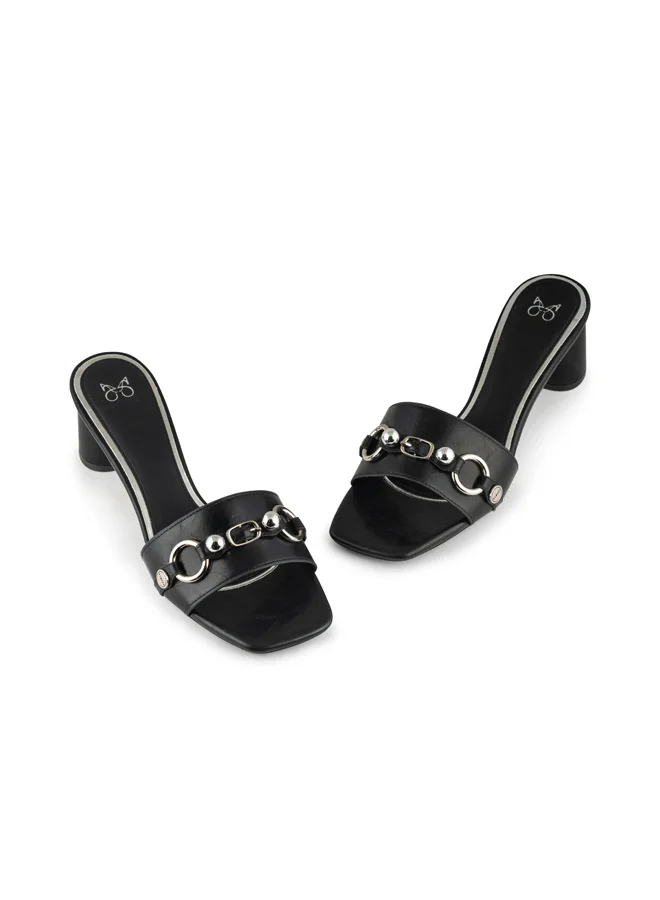Vincci Black Women One Strap Mid Heel Sandals for Women | Best Price UAE