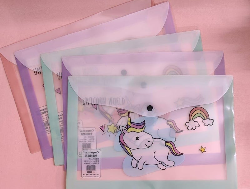 Tera13 Unicorn Document Folder for Girls (4 Pcs), Transparent, 21 x 21 x 1 Cm, Whimsical Style, Letter Size, Return Gifts - Image 1