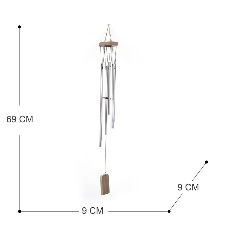 Tej Gifts Feng Shui Long Metal Wind Chime with 6 Silver Pipes for Positive Energy Decorative OutdoorIndoor Hanging Bells Good Luck Chimes for HomeBalcony Decoration Silver - Image 2
