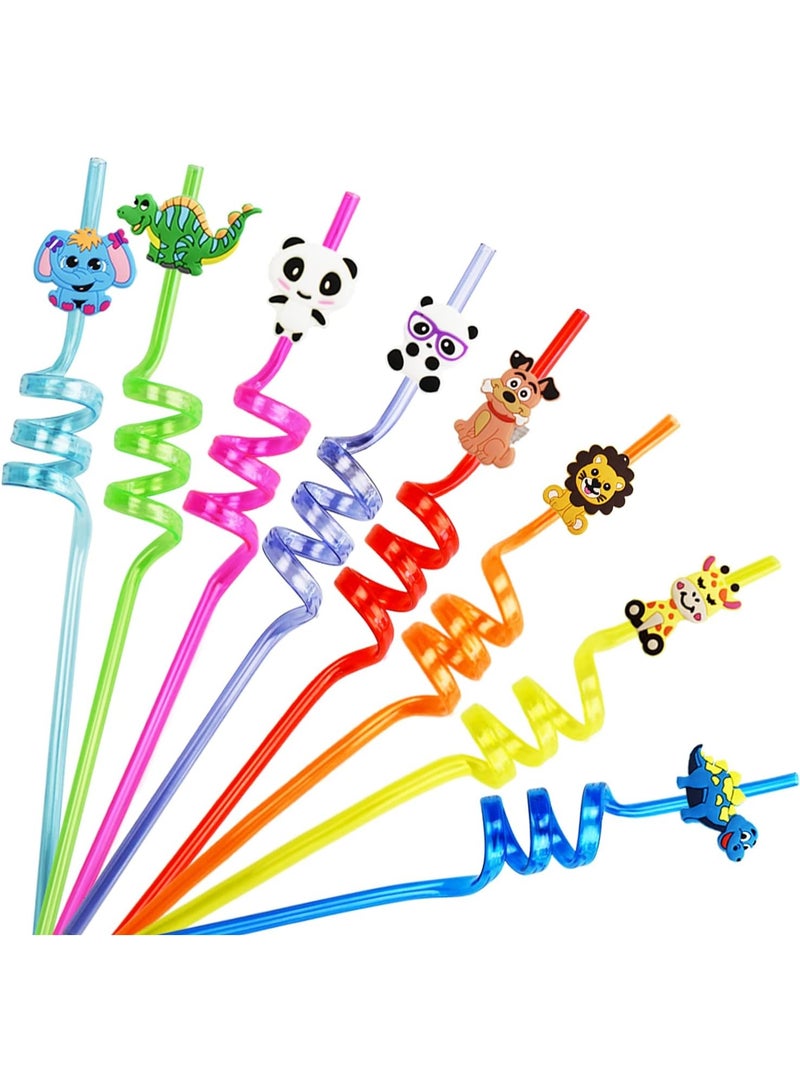 Reusable Wavy Plastic Drinking Straws with Assorted Fun Designs for Kids, Party Beverage Straws for Birthdays and Special Occasions, 8 Pieces - Image 2