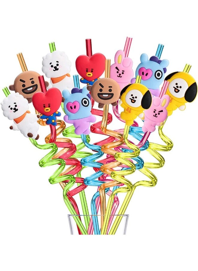 Reusable Wavy Plastic Drinking Straws with Assorted Fun Designs for Kids, Party Beverage Straws for Birthdays and Special Occasions, 8 Pieces - Image 1