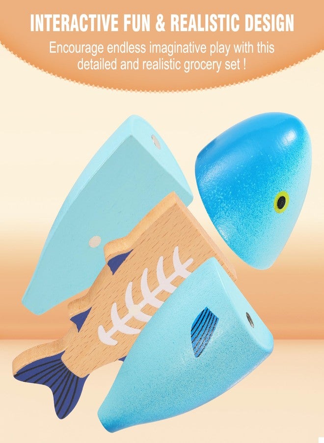 Pithfor Wooden Play Food Set for Kids Toddlers, Grocery Store Pretend Play Food, Pretend Grocery Shopping & Play Kitchen Accessories for Boys Girls - Image 2