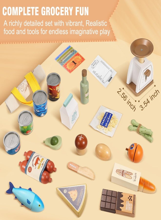 Pithfor Wooden Play Food Set for Kids Toddlers, Grocery Store Pretend Play Food, Pretend Grocery Shopping & Play Kitchen Accessories for Boys Girls - Image 3