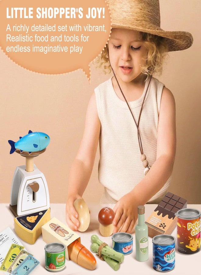 Pithfor Wooden Play Food Set for Kids Toddlers, Grocery Store Pretend Play Food, Pretend Grocery Shopping & Play Kitchen Accessories for Boys Girls - Image 5