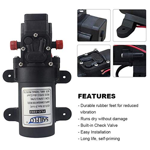 SAILFLO 12v Water Pressure Diaphragm Pump 4.3 L/min 1.1 GPM 35 PSI with 360°Spin Faucet/Tap - Caravan RV Marine Boat - Image 2