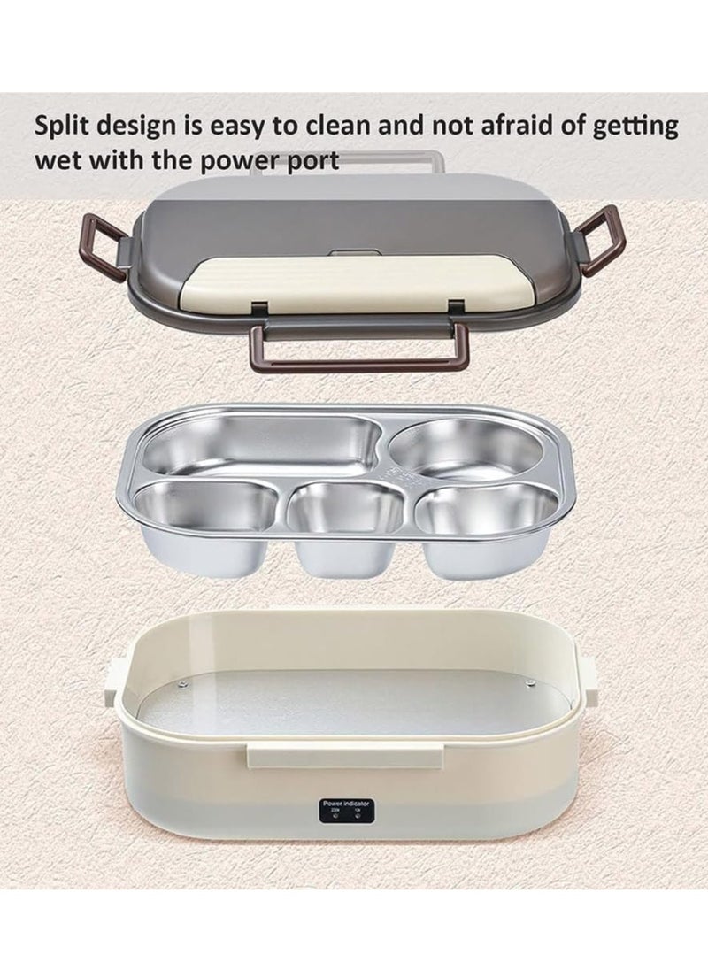 General Portable electric heating lunch box, home food warmer, portable food warmer, lunch warmer, car warmer, stainless steel detachable container (off-white)  - Image 4