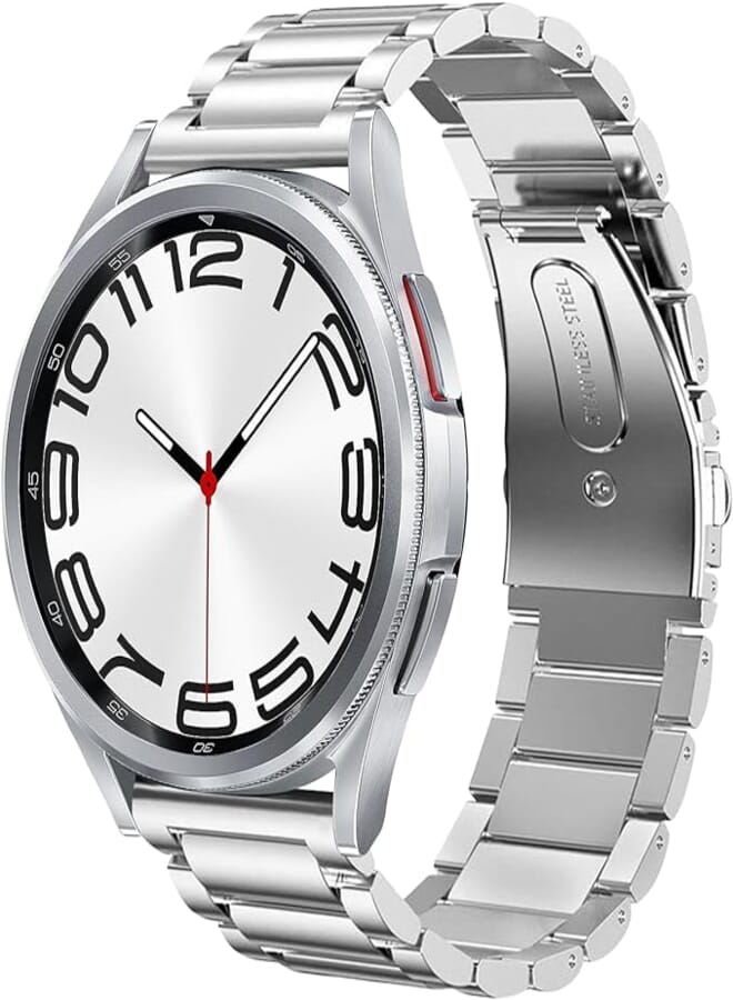 SUNDAREE Strap Compatible with Samsung Galaxy Watch 6 4 Classic 42MM 43MM 46MM 47MM LTE/Watch 6 5 4 40MM 44MM/5 Pro 45MM/Active 2/Garmin Venu,20MM Silver Stainless Steel Metal Replacement Watch Band