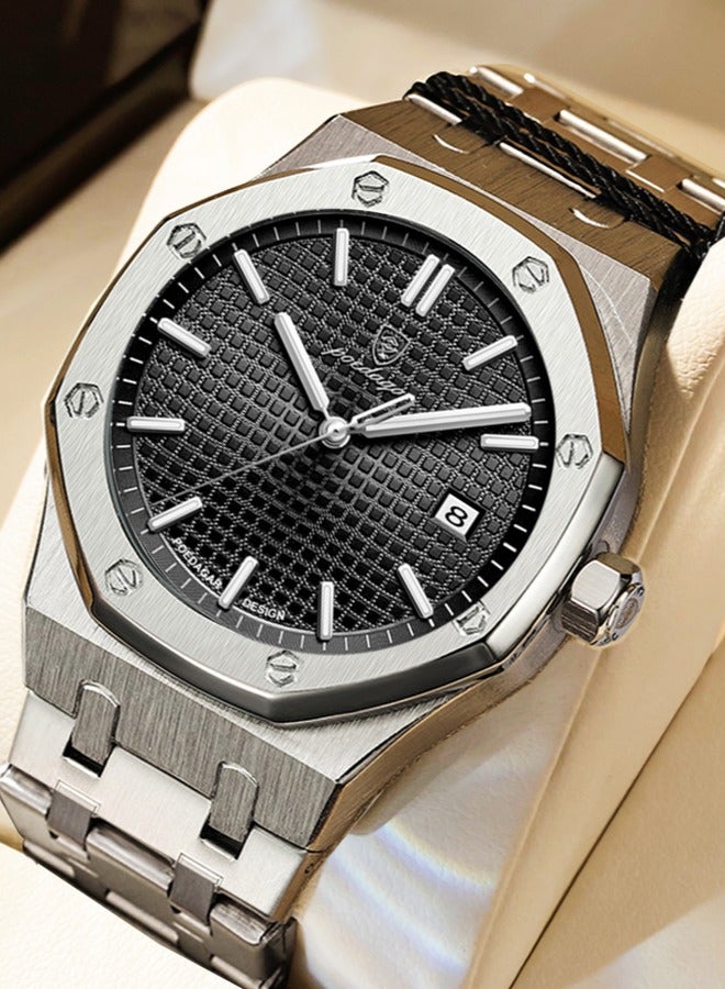 POEDAGAR ساعات للرجال ساعة فاخرة من الفولاذ المقاوم للصدأ ساعة كوارتز مقاومة للماء - Image 1