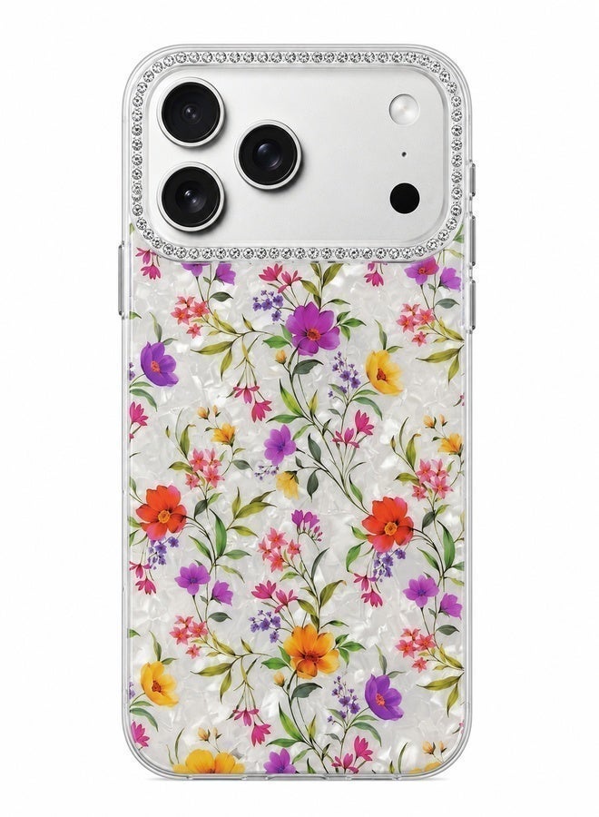 VR CREATIVE Protective Case Cover for Apple iPhone 17 Pro Max with Floral Marble Flower Print Transparent TPU + PC Shockproof Back Cover Design 4