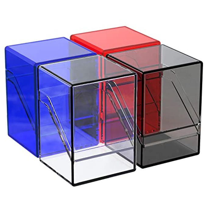 KKU 4 Pack Card Deck Cases, Trading Card Storage Boxes Acrylic Card Holder Cases, Deck Storage Box Hold 400+ Sleeved Cards Fit for Sport Cards (4 Colors) - Image 4