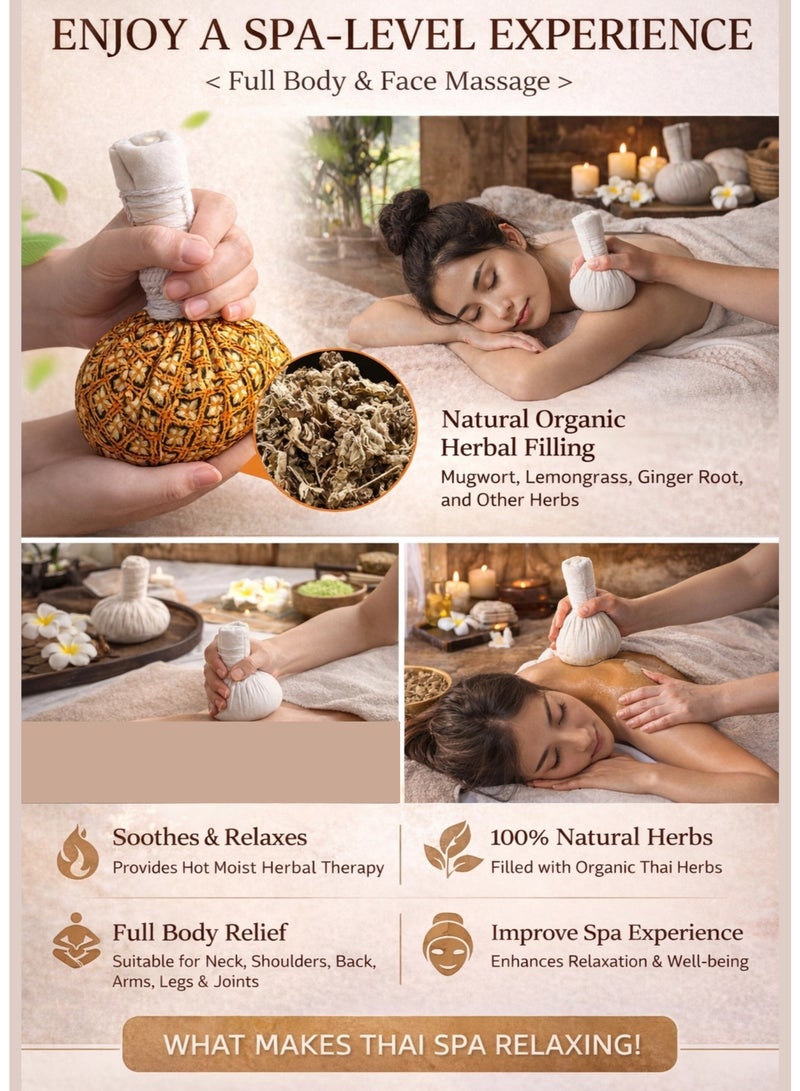 Thai Herbal Compress Balls Set – 6PCS Hot Compress Massage Balls for Heat Therapy, Muscle Relaxation & Stress Reduction Home Spa Use - Image 3