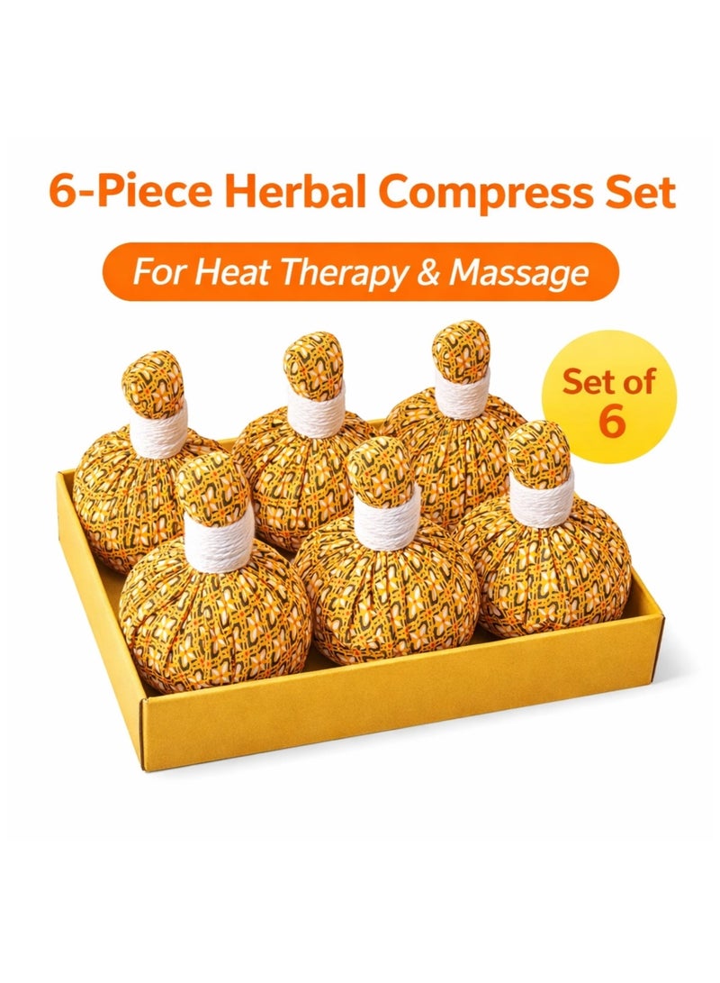 Thai Herbal Compress Balls Set – 6PCS Hot Compress Massage Balls for Heat Therapy, Muscle Relaxation & Stress Reduction Home Spa Use - Image 1