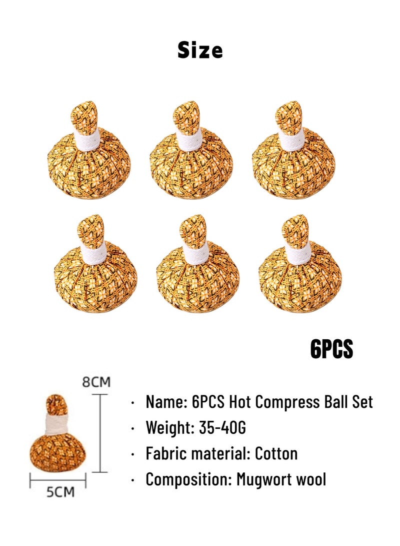 Thai Herbal Compress Balls Set – 6PCS Hot Compress Massage Balls for Heat Therapy, Muscle Relaxation & Stress Reduction Home Spa Use - Image 2