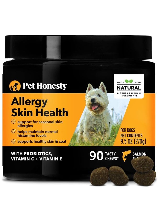 PETHONESTY Allergy Skin Health - Fish Oil for Dogs Omegas, Flaxseed, Probiotics for Healthy Skin, Shiny Coats, Helps Reduce Normal Shedding, Soft Chews for Healthy Skin & Coat - 90 Count (Salmon)
