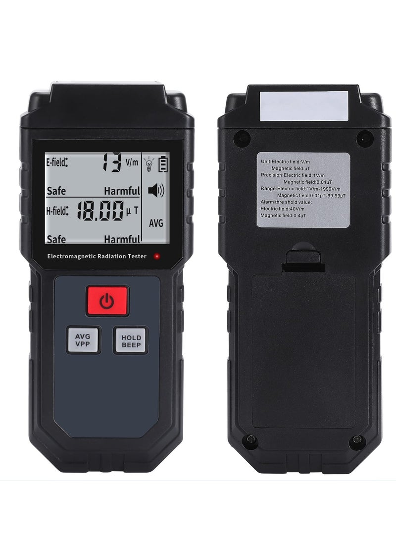 Generic EMF Meter, Portable Digital Radiation Detector, Handheld EMF Detector for Home/Outdoor, Electric/Magnetic Field/Ghost Detector - LED Light & Sound Alarm Black (1-1999V/m, 0.01-99.99μT)  - Image 1