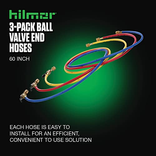 Hilmor 1935924 60" Hose with Ball Valve End, Rated for 800 PSI, Compatible with High-Pressure Refrigerants, HVAC Equipment (Pack of 3) - Image 2