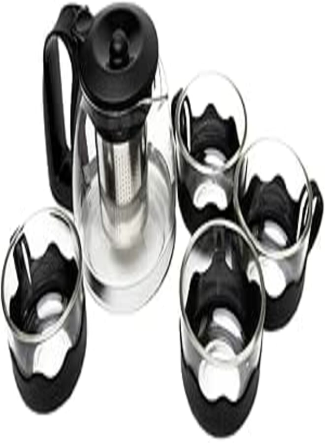 MINISO Simple 4+1 Tea Set,Glass Tea Infuser Kettle Set with 700 ml Tea Pot and 4 Tea Glass Cups(Black)