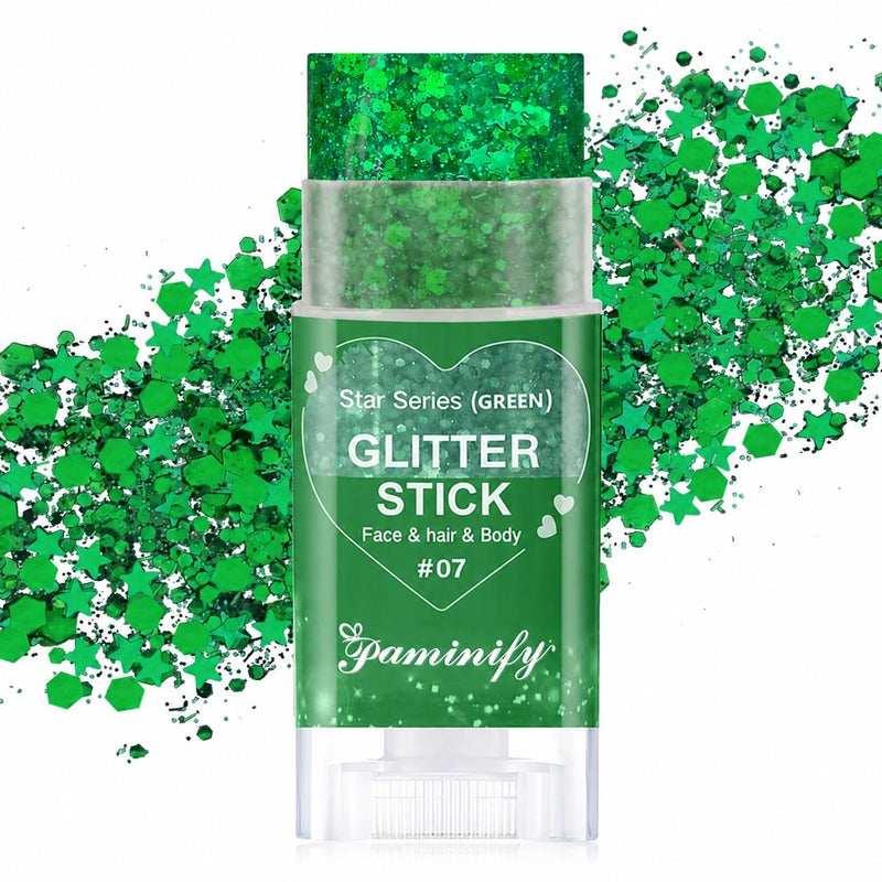 Paminify Green Hair Glitter StickSt Patricks Day Body Face GlitterShimmer St Patricks Day Outfit for WomenWaterproof Green Holographic GlitterRave Mardi Gras Singer Concert Party Accessories - Image 3