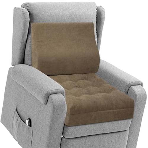 TANYOO Recliner Cushion for Elderly with Lumbar Support Pillow - 20x20x5 Inch Extra Thick Recliner Seat Cushion for Seniors Relief Back Pain and Tailbone Pain from Long Sitting Non-Slip Bottom Brown - Image 1