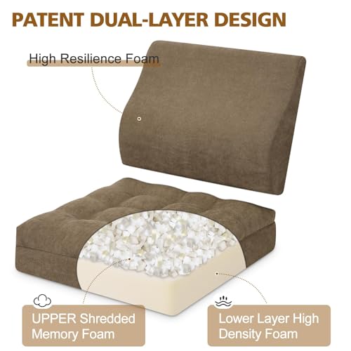 TANYOO Recliner Cushion for Elderly with Lumbar Support Pillow - 20x20x5 Inch Extra Thick Recliner Seat Cushion for Seniors Relief Back Pain and Tailbone Pain from Long Sitting Non-Slip Bottom Brown - Image 2