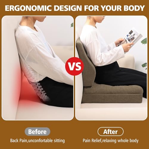TANYOO Recliner Cushion for Elderly with Lumbar Support Pillow - 20x20x5 Inch Extra Thick Recliner Seat Cushion for Seniors Relief Back Pain and Tailbone Pain from Long Sitting Non-Slip Bottom Brown - Image 4