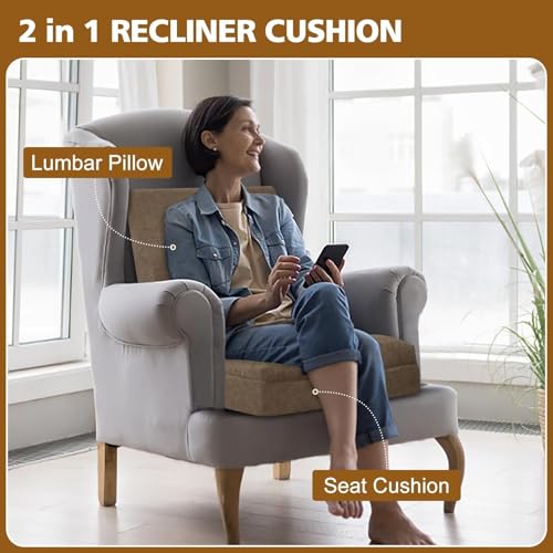 TANYOO Recliner Cushion for Elderly with Lumbar Support Pillow - 20x20x5 Inch Extra Thick Recliner Seat Cushion for Seniors Relief Back Pain and Tailbone Pain from Long Sitting Non-Slip Bottom Brown - Image 3