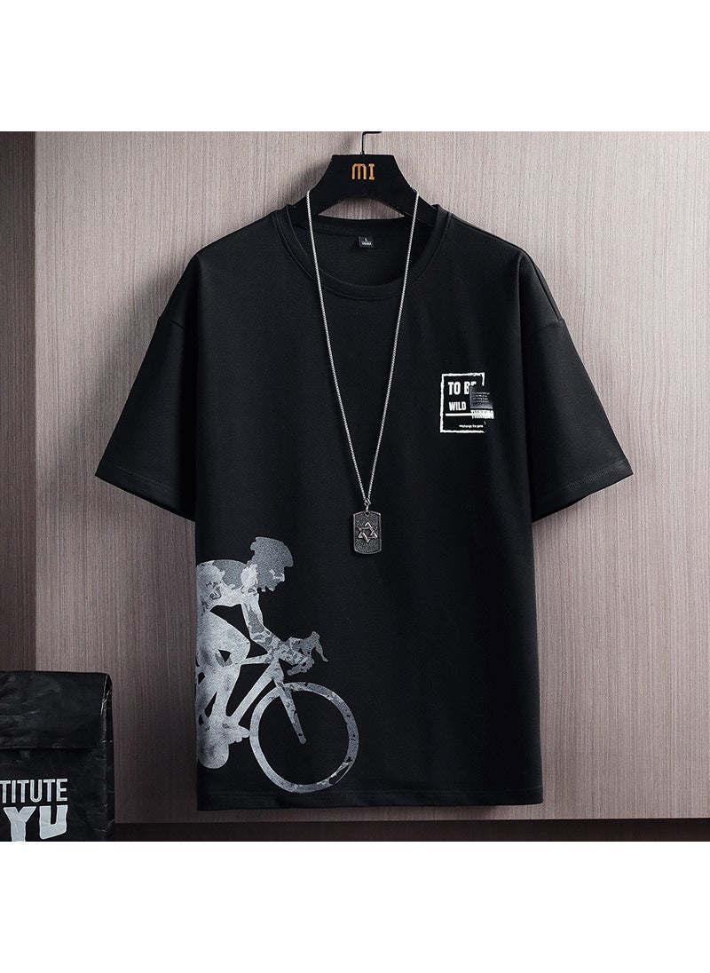 Generic - Cool Ice-Silk Gradient Mens Quick-Dry Tee Shirt Bicycle-Black-Short Sleeve - Image 1
