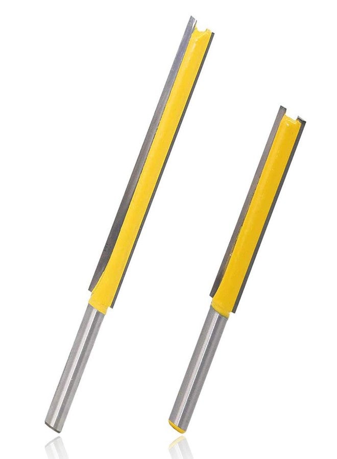 Mesee Set of 2 Pieces Extra Long Straight Router Bit Set, 1/4-Inch Shank Double Flute Straight Grooving Bits Trimming Cutter Woodworking Milling Tools with 2" & 3" Cutting Height - Image 1