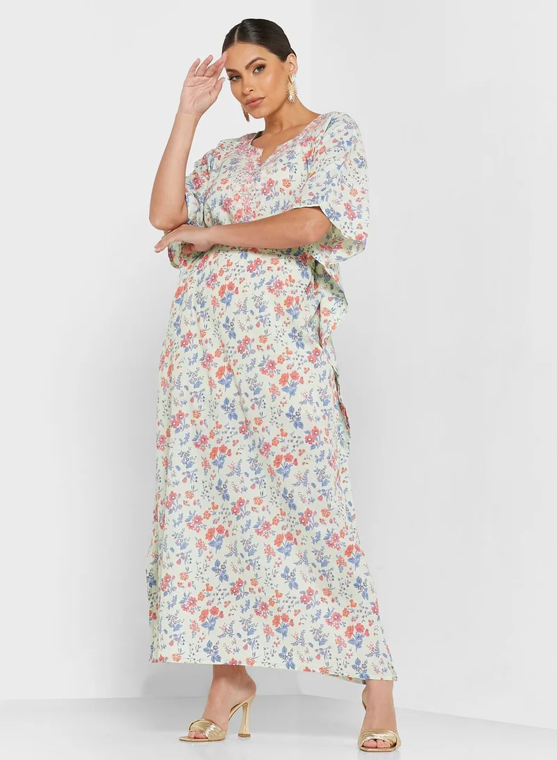 ARABIAN CLOSET Belted Printed Kaftan