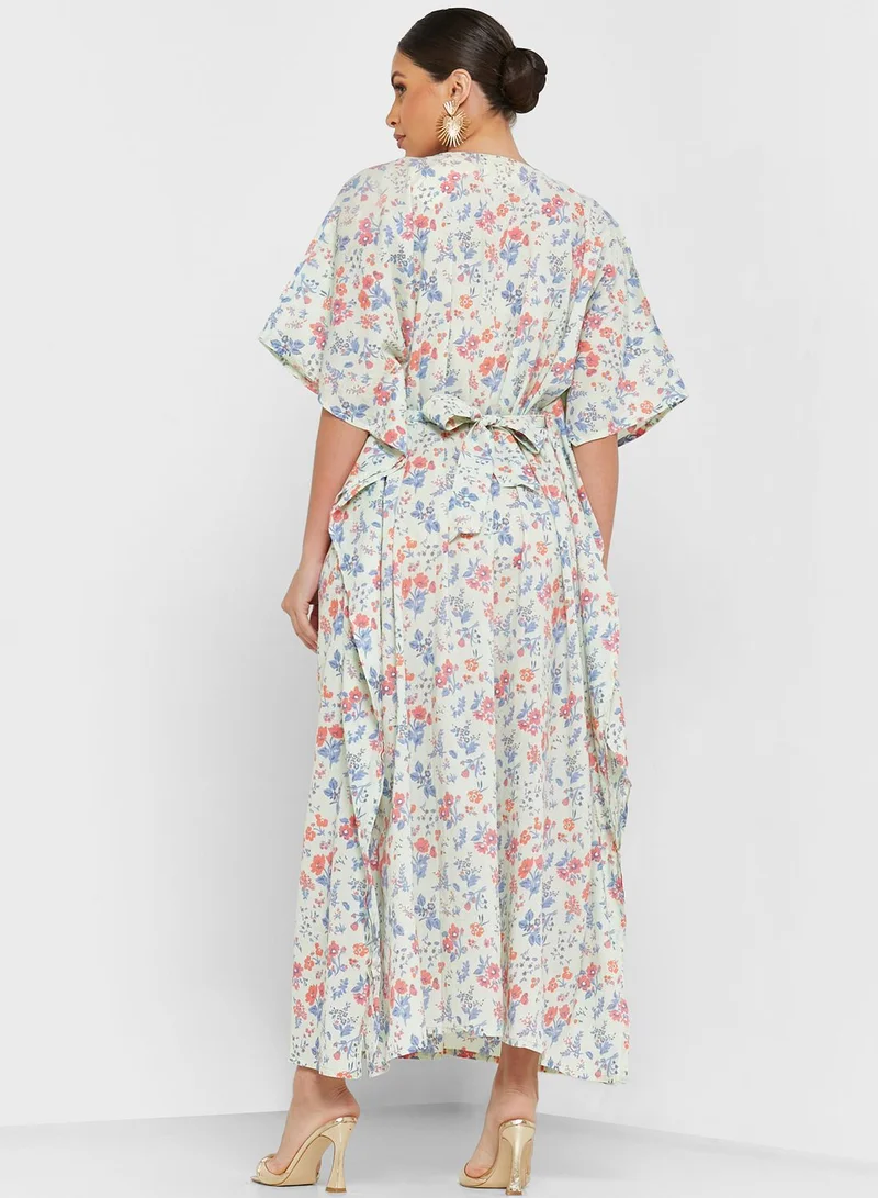 ARABIAN CLOSET Belted Printed Kaftan