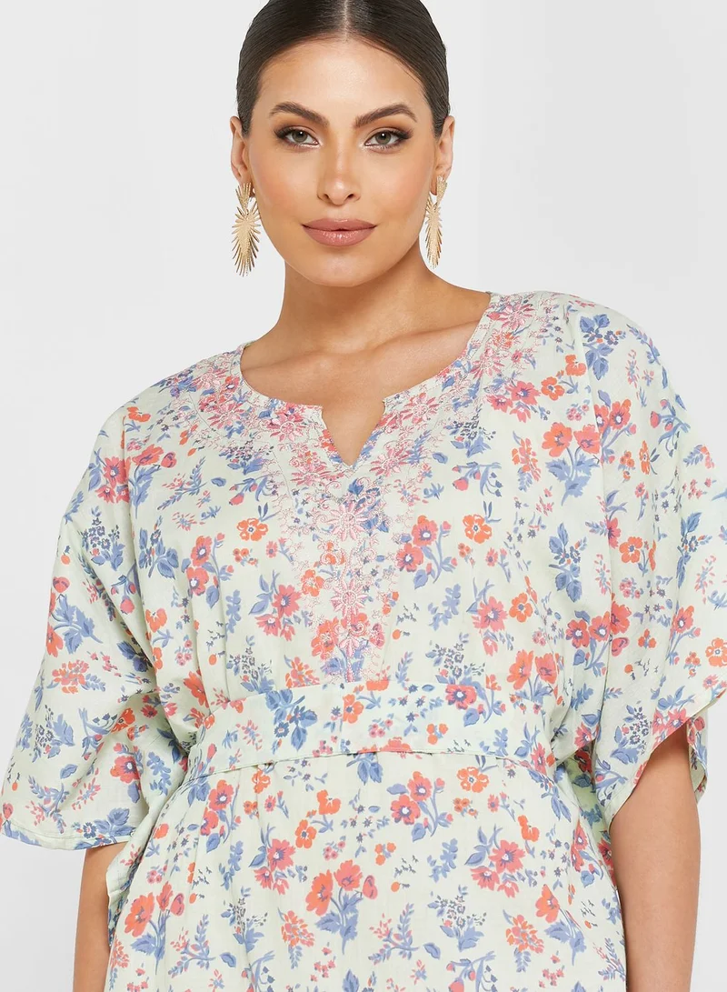 ARABIAN CLOSET Belted Printed Kaftan