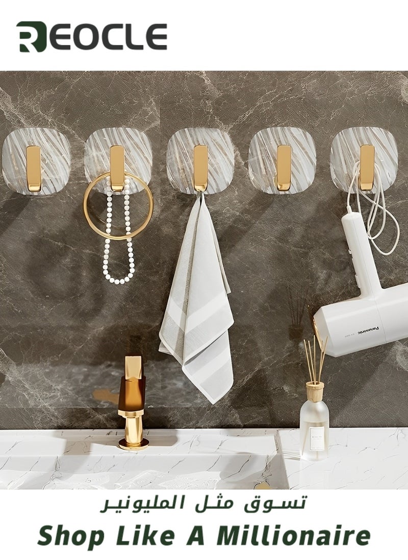 REOCLE - Adhesive Hooks Heavy Duty Wall Hooks Waterproof Stainless Steel Hooks Robe Hook Rack Wall Mount for Hanging Coat & Hat & Towel - Image 1