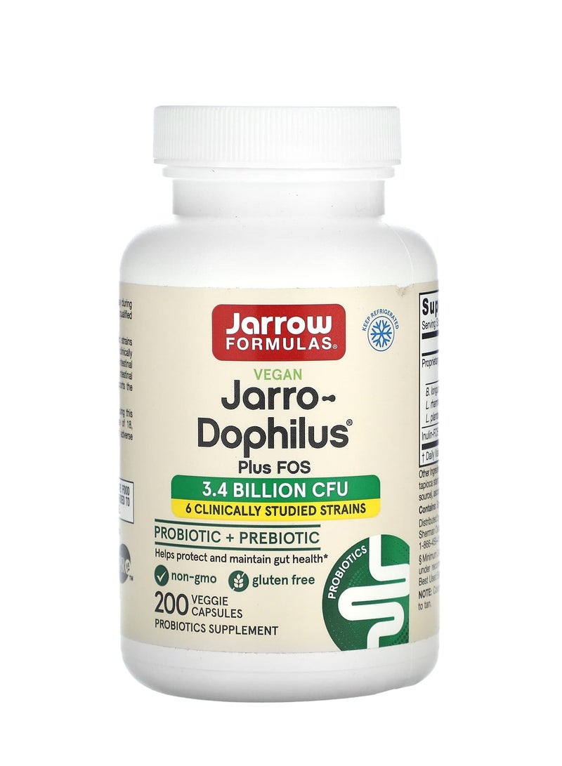 jarrow formulas Vegan Jarro-Dophilus Plus FOS, 200 Veggie Capsules
