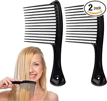 Bansusu Long Tooth Comb 2Pcs Black Afro Hair Comb Plastic Large Detangling Wide Tooth Comb Reduce Hair Loss Durable Curl Comb for Long Curly Thick Wet Dry Hair Styles for Girls Women Barber Salon - Image 1