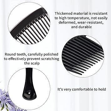 Bansusu Long Tooth Comb 2Pcs Black Afro Hair Comb Plastic Large Detangling Wide Tooth Comb Reduce Hair Loss Durable Curl Comb for Long Curly Thick Wet Dry Hair Styles for Girls Women Barber Salon - Image 3