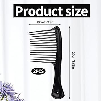 Bansusu Long Tooth Comb 2Pcs Black Afro Hair Comb Plastic Large Detangling Wide Tooth Comb Reduce Hair Loss Durable Curl Comb for Long Curly Thick Wet Dry Hair Styles for Girls Women Barber Salon - Image 2