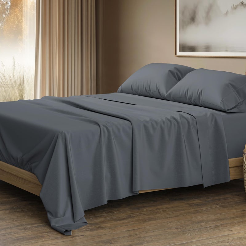 THREAD SPREAD 100 Egyptian Cotton Sheets Queen Size Luxury 1500 Series Queen Sheet Set Egyptian Cotton 4 PC Dark Grey Silky Soft Sateen Weave Cooling Breathable 17 Deep Pocket Bed Set - Image 2