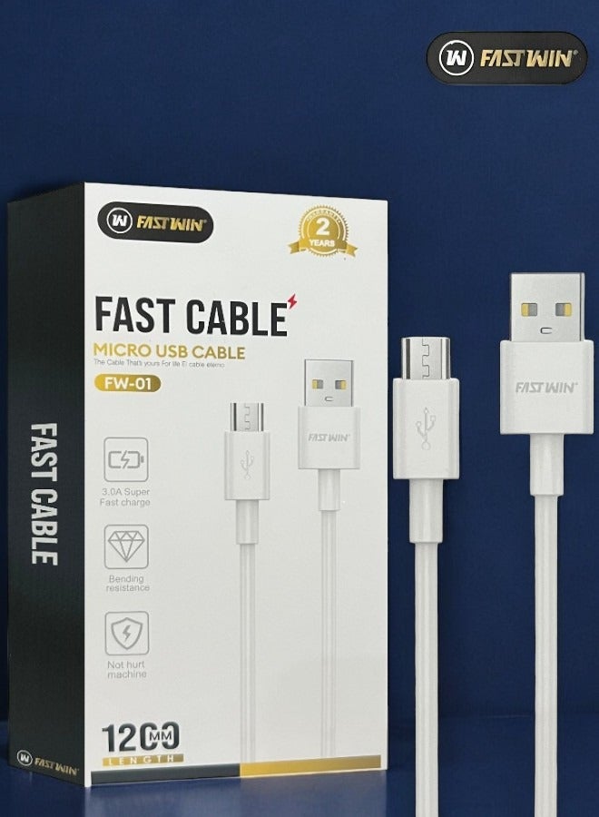 Micro USB A to Micro Cable, Fastwin Certified Nylon Braided Fast Charger Cable, Triple Shielding, Compatible with PS4, Raspberry Pi Zero, TV Stick, Chromecast, Android Phones, 1m - White