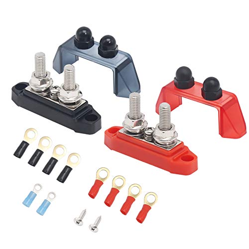 Recoil S2P-516 Busbar Dual 5/16” Studs and #8 Screw Terminal Power Distribution Block with Ring Terminals Pair Red & Black - Image 1