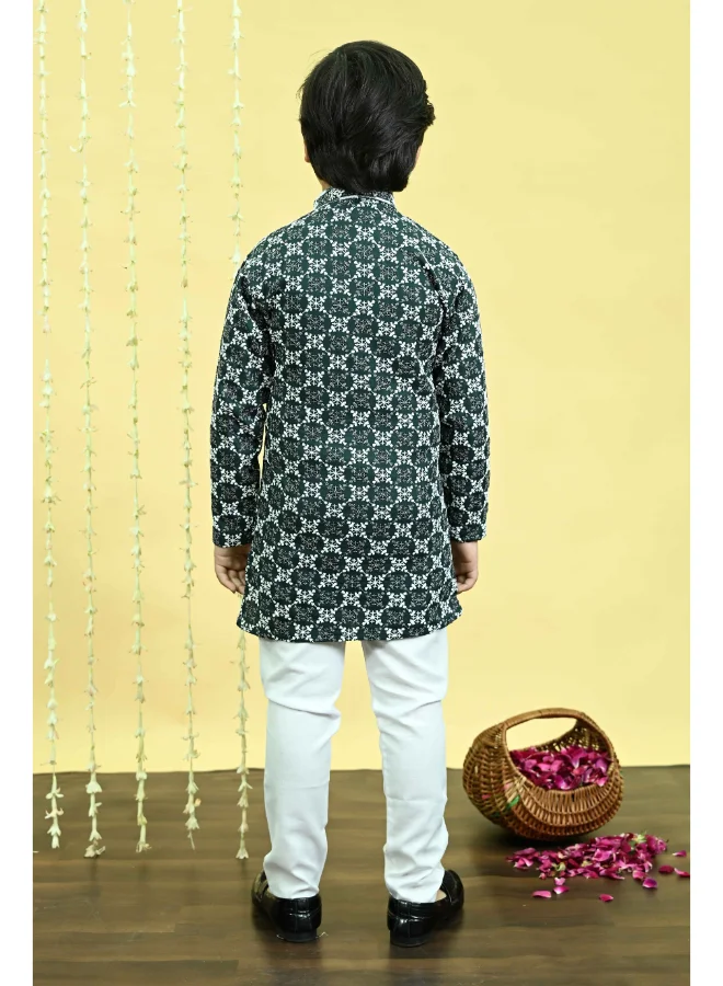 BT DEZINES Boys Dark Green Kurta Pajama Set