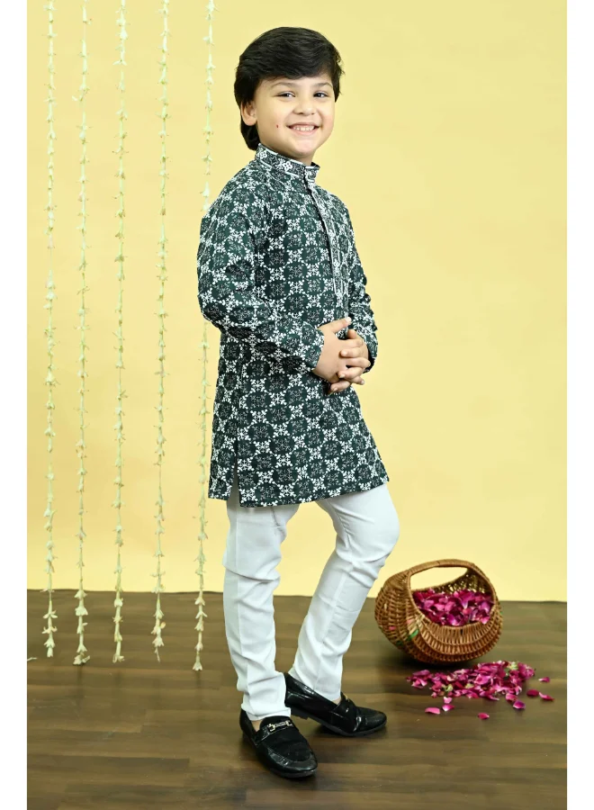 BT DEZINES Boys Dark Green Kurta Pajama Set