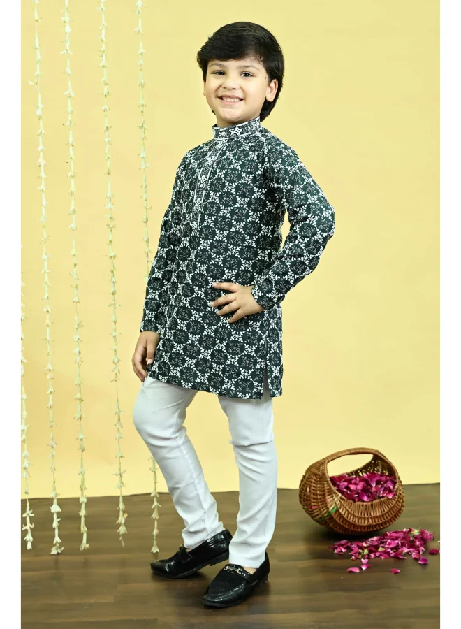 BT DEZINES Boys Dark Green Kurta Pajama Set
